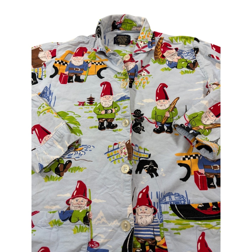 Nick & Nora Gnomes Around the World Cotton Flannel Pajama Set Blue  Small S